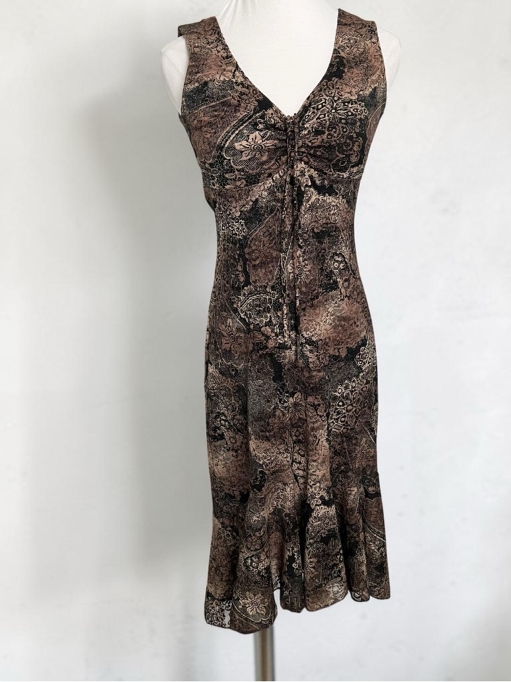 Brown Floral Midi Dress Whimsigoth Fairy Grunge Boho Vintage Style M